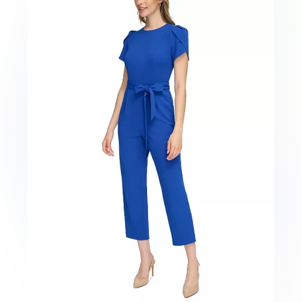 NWT Calvin Klein Tie-Waist Tulip-Sleeve Jumpsuit